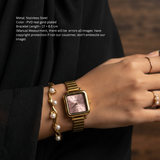 Golden Elegance Square Dial Watch & Pearl-Accented Branch Bracelet Set
