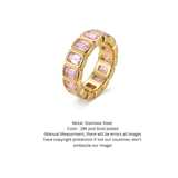 18k Yellow Gold Bezel-Set Emerald Cut Baby Pink Eternity Ring