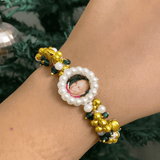 Divine Blessings Beaded Bracelet – Traditional Gold & Pearl bracelet with Spiritual Centerpiece