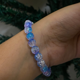 Devotional Guru Photo Pearl Beaded Bracelet – Galaxy Blue & Purple Crackle Quartz Stretch Bracelet