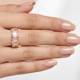 18k Yellow Gold Bezel-Set Emerald Cut Baby Pink Eternity Ring