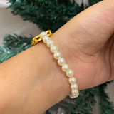 Devotional Guruji Photo Pearl Bracelet – Meenakari Peacock & Gemstone Stretch Bracelet