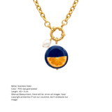 Ceramic Orange Slice Medallion Necklace in PVD Real Gold Plated Stainless Steel