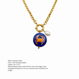 Ocean Crab Pearl & Royal Blue Medallion Pendant Necklace