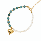 Mixed Teal Aventurine and Pearl Heart Charm Bracelet