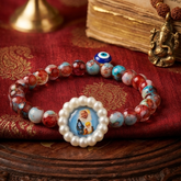 Divine Trinity "Maharaj-ji" Protection Bracelet | Evil Eye & Marbled Glass Spiritual Jewelry