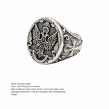 Double-Headed Eagle Signet Ring – Antique Silver Ankh Cross Heraldic Band