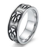 Wilderness Bear Paw Print Band Ring – Antique Silver Textured Animal Track Ring
