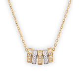 Two-Tone Mixed Metal 5-Ring Rondelle Charm Necklace with Pave Crystals