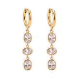 18K Gold-Plated Triple Stone Drop Hoop Earrings