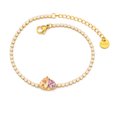 Gold-Tone Dual Teardrop Crystal Tennis Bracelet for Women | Stainless Steel Adjustable Bracelet | Elegant Everyday Jewelry
