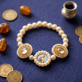 Royal Divinity: Handcrafted Kundan & Pearl Devotional Bracelet