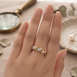 Gold-Plated Adjustable Open Ring with Pear and Round Zirconia Cluster Stones