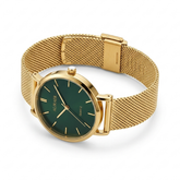 ATRAER Elegant Gold Mesh Emerald Green Watch