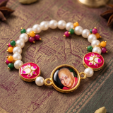 Sacred Lotus & Pearl Devotional Photo Bracelet with Meenakari Accents