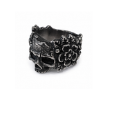 Gothic Floral Skull Ring in Antiqued Silver