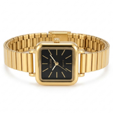 ATRAER Women's Square Gold-Tone Expansion Band Watch with Minimalist Black Dial