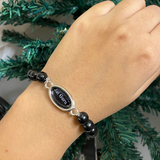 Classic Black Beads 'Jai Guru Ji' Devotional Bracelet with 'Om' Charm