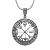 Nordic Rune Compass Pendant Necklace – Platinum Plated Stainless Steel Viking Medallion