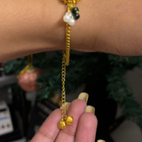 Tri-Color Harmony: Guruji Swaroop Bracelet with Red & Green Lotus Enamel