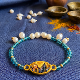 Handcrafted Pearl & Turquoise Glass Bead Devotional Bracelet