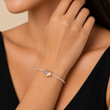 Gold-Tone Dual Teardrop Crystal Tennis Bracelet for Women | Stainless Steel Adjustable Bracelet | Elegant Everyday Jewelry