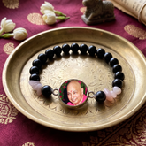 Divine Grace Black Tourmaline & Rose Quartz Guru Bracelet – Handcrafted Spiritual Devotional Mala