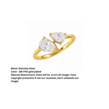 Elegant Double Pear-Cut Crystal Gold Plated Ring for Women