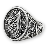 Nordic Valknut Signet Ring in Oxidized Sterling Silver