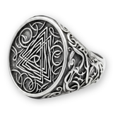 Nordic Valknut Signet Ring in Oxidized Sterling Silver