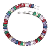 Multi-Color Baguette Cut Crystal Tennis Bracelet in Silver Finish