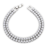 Double Row Princess Cut Cubic Zirconia Tennis Bracelet in Silver Finish