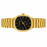 Interstellar Minimalist Square Dial Gold-Plated Women's Watch with Black Face & Metal Link Bracelet