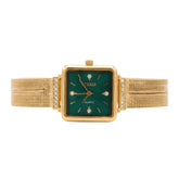 Elegance Square Gold-Plated Watch with Emerald Green Dial & Crystal Accents | Anti-Tarnish Daily Wear Timepiece
