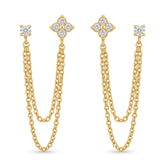 18K Gold PVD Plated Floral & Stud Double-Piercing Chain Earrings