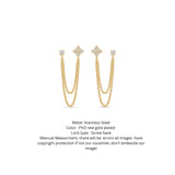 18K Gold PVD Plated Floral & Stud Double-Piercing Chain Earrings