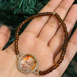 Sacred Heritage Brown Amber Glass Bead Guru Bracelet – Handcrafted Devotional Spiritual Mala