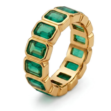 18k Yellow Gold Bezel-Set Emerald Cut Emerald Eternity Ring