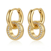Gold-Tone Pavé Circle Drop Hoop Earrings