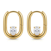Gold-Tone Oval Hoop Earrings with Solitaire Stone