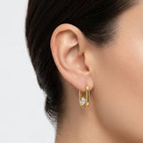 Gold-Tone Oval Hoop Earrings with Solitaire Stone