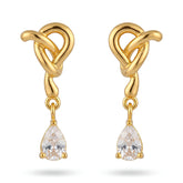 Gold-Tone Love Knot Drop Earrings with Pear-Cut Stone