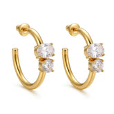 Gold-Tone Double Stone Hoop Earrings