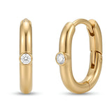 Gold-Tone Solitaire Stone Huggie Hoop Earrings