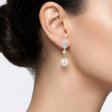 18K Gold PVD Plated Marquise CZ & Pearl Drop Earrings