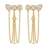 18K Gold PVD Plated Geometric CZ Triple Drop Chain Earrings