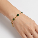 Luxury Gold & Emerald-Green Tear-Drop Bezel Bracelet