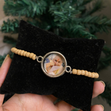 Premium Guru Devotee Mala Bracelet - Tulsi Wood and Rudraksha with Custom Photo Locket and Silver Accent Plaque