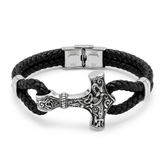 Norse Mjölnir Braided Leather Bracelet