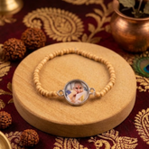 Premium Guru Devotee Mala Bracelet - Tulsi Wood and Rudraksha with Custom Photo Locket and Silver Accent Plaque